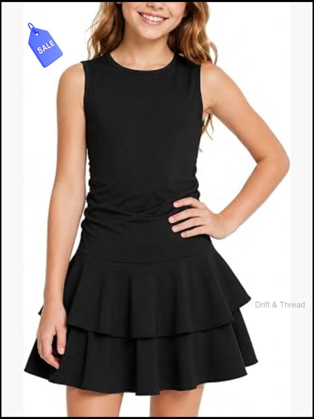 Tween Girls Sleeveless Ruched Tiered Ruffle Summer Dress